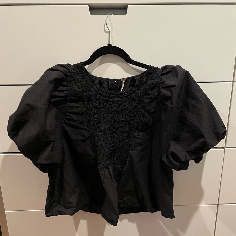 Free People Black Crop Blouse